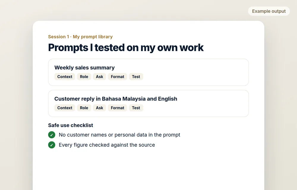 Example prompt library with a safe use checklist