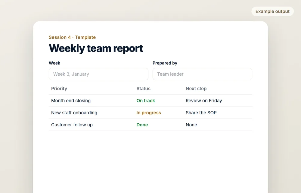 Example weekly team report template