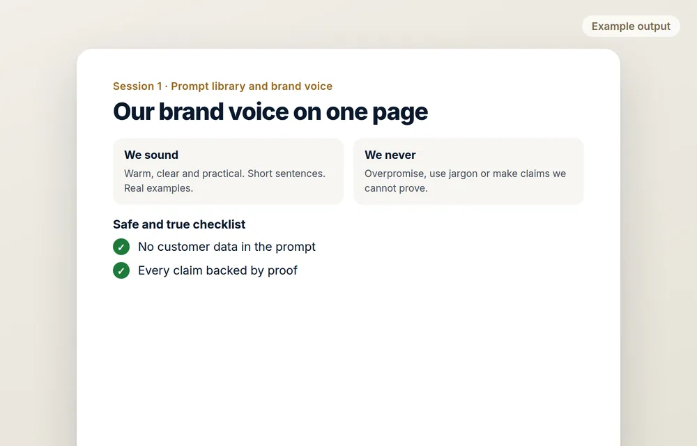 Example brand voice guide with a safe and true checklist