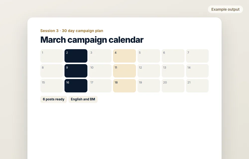 Example 30 day campaign calendar with posts ready